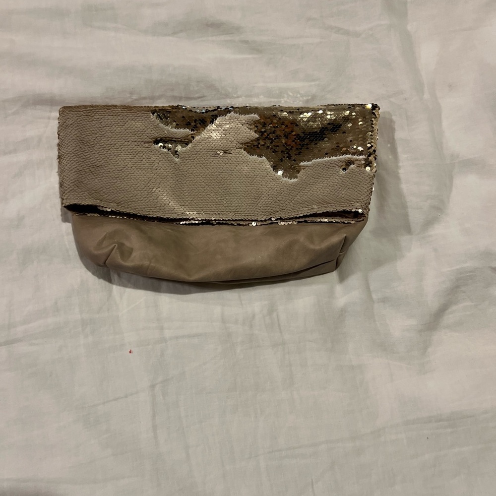 Sequins and faux leather clutch
